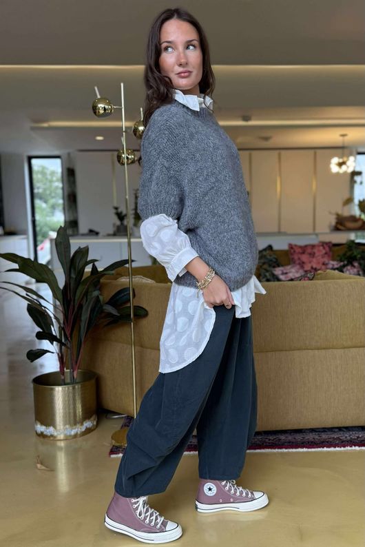 Made in Italy Big Softie Cap Sleeve Knit Top Slate 